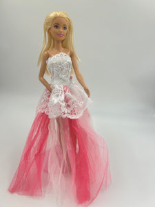 Pink and White Strapless Barbie Dress