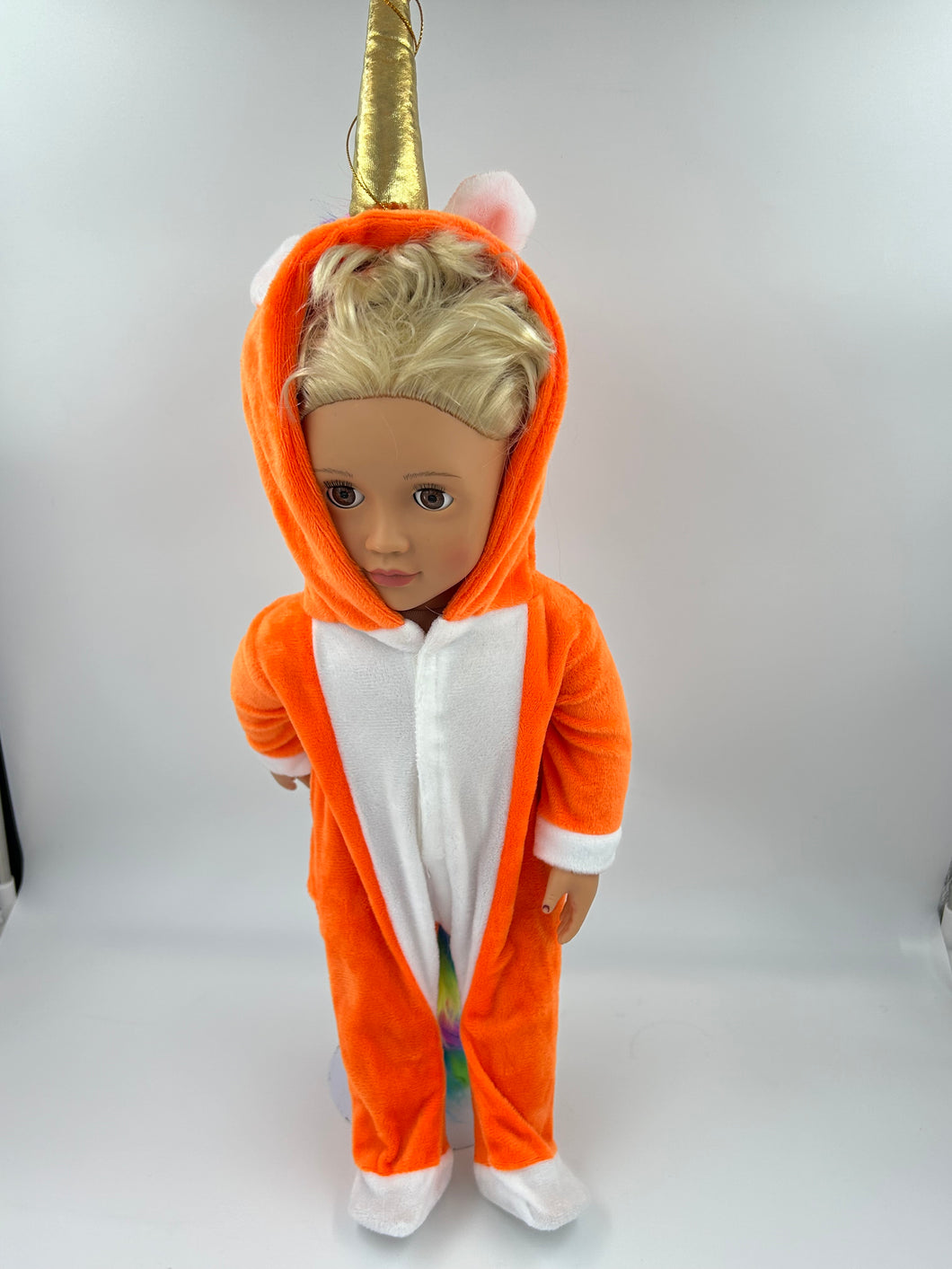 Orange Unicorn Romper Suit With Hood and Unicorn